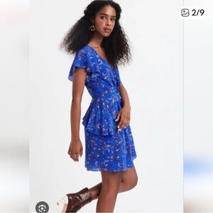 Tanya Taylor Madelena Silk Blue Floral Wrap Mini Dress